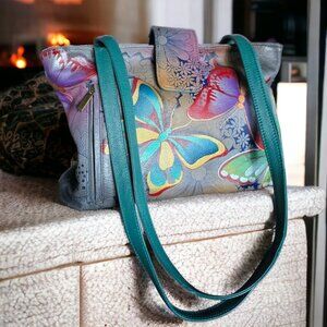 ANNA By ANUSCHKA "Butterfly Paradise" Hand Painted Medium Tote - 8018
